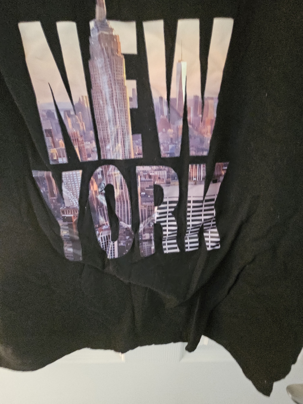 SHEIN Black Short Sleeve Tee with Pink/Purple New York Graphic